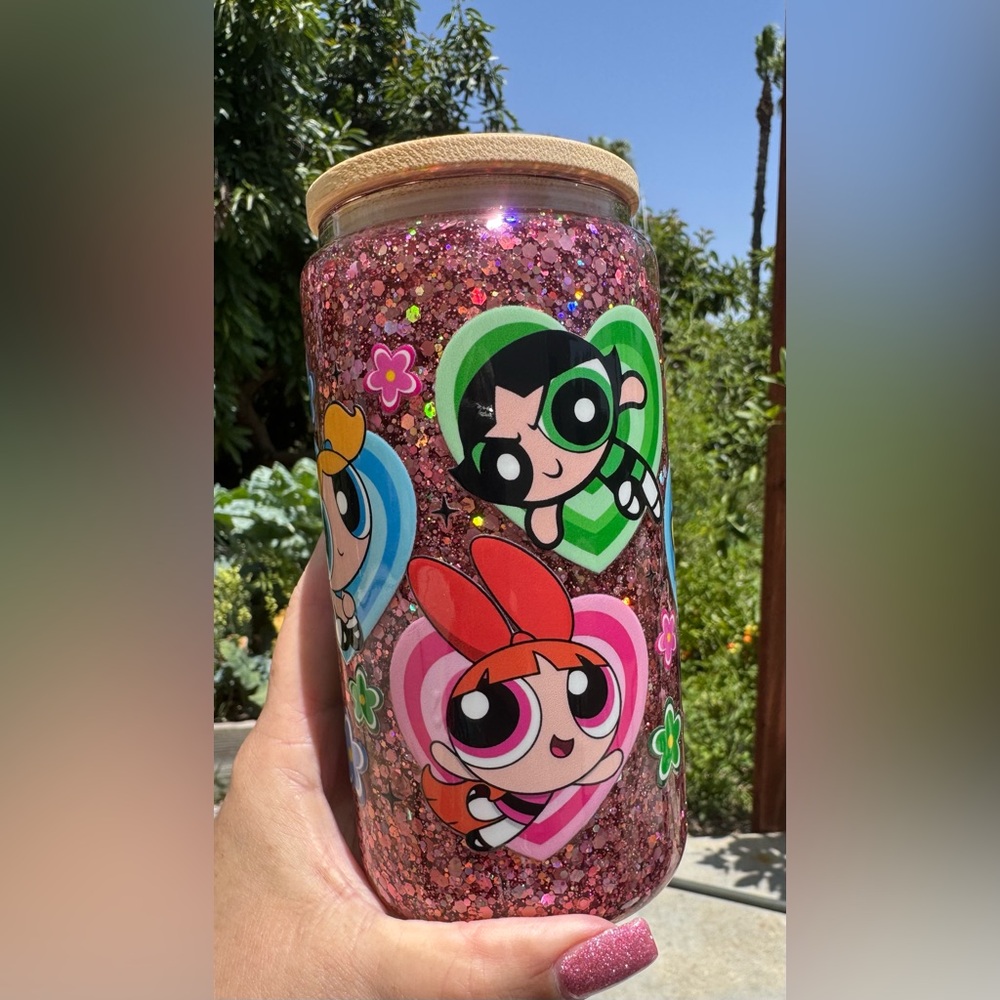 Powerpuff Girls snow globe tumbler 16oz with lid and straw